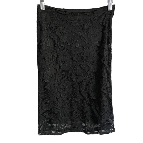 Vintage Sisley Black Lace Lined Midi Pencil Skirt - 4/6, 26-27" 🇮🇹 - Picture 9 of 11